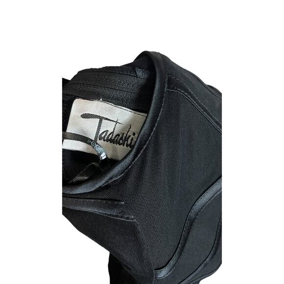 90s Tadashi Bodycon Dress Ribbon Accent Mesh Sheer Mini Maxi Gown Avant Garde - Picture 4 of 4